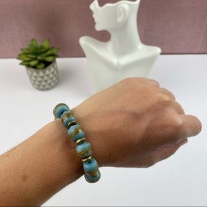 Blue Brown Beaded Stretchy Bracelet Bohemian Earth Tone Women Jewelry